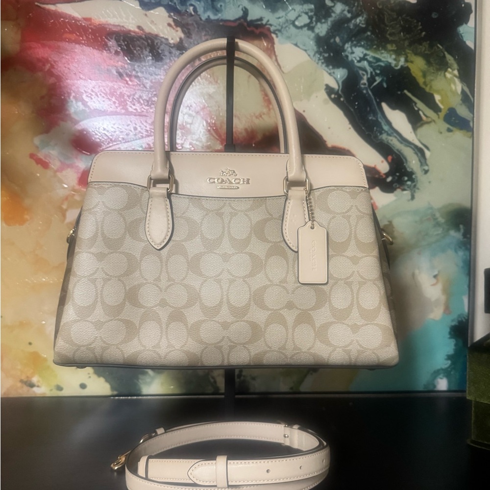 Coach Cream and Tan Signature Satchel